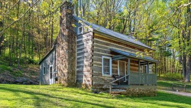 Photo of Log mountain cabin on five acres in Virginia. Circa 1800. $309,900